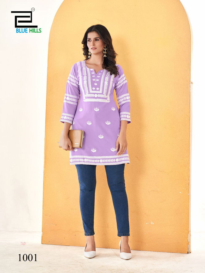 Hola By Blue Hills Rayon Side Cut Designer Short Kurti wholesale Shop In Surat